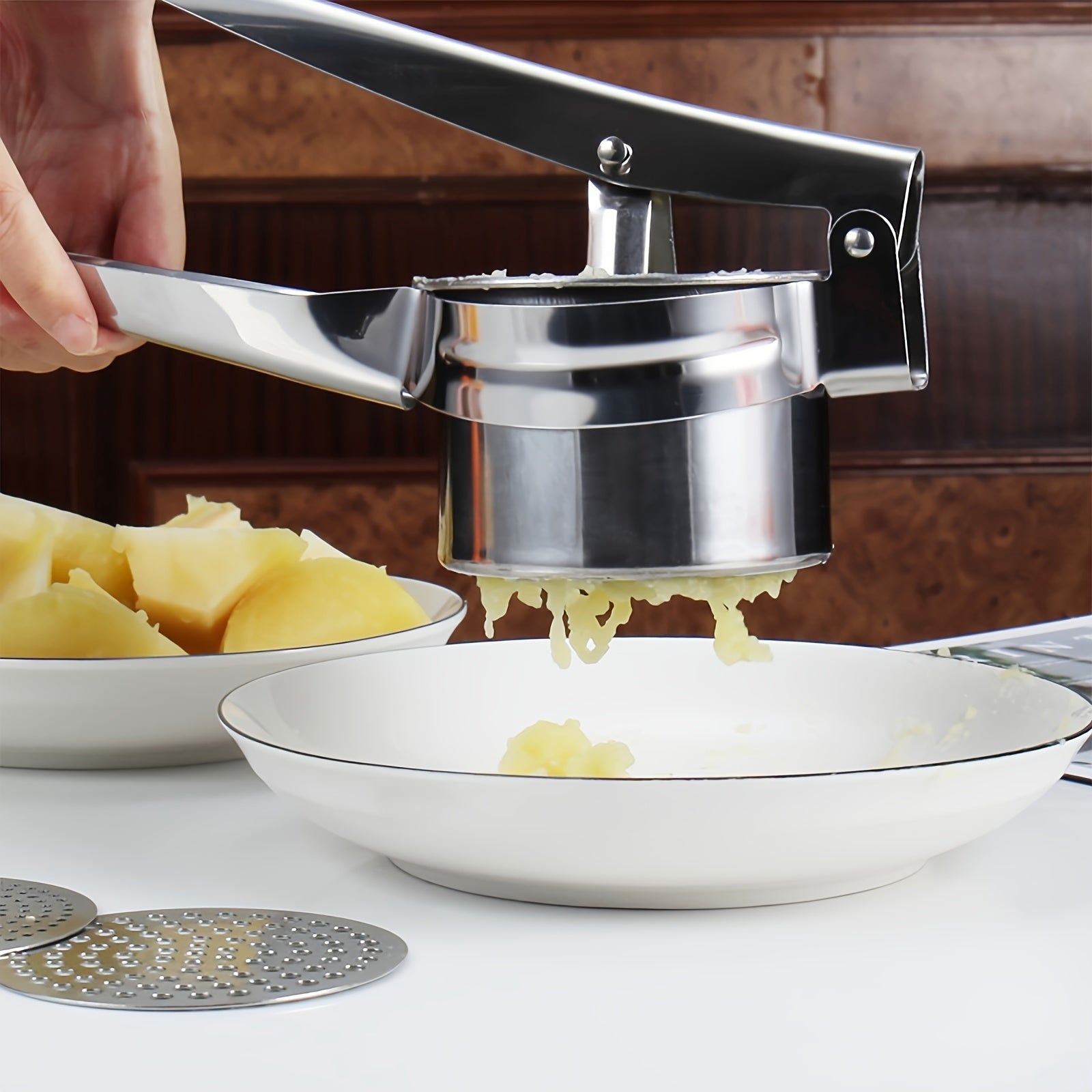 Naychali po'latdan yasalgan 3-in-1 kartoshka pyure pressi va limon siqgichi, sirpanmaydigan tutqich bilan - kartoshka ezish, limon siqish va sabzavotlarni maydalash uchun ko'p funksiyali oshxona asbobi