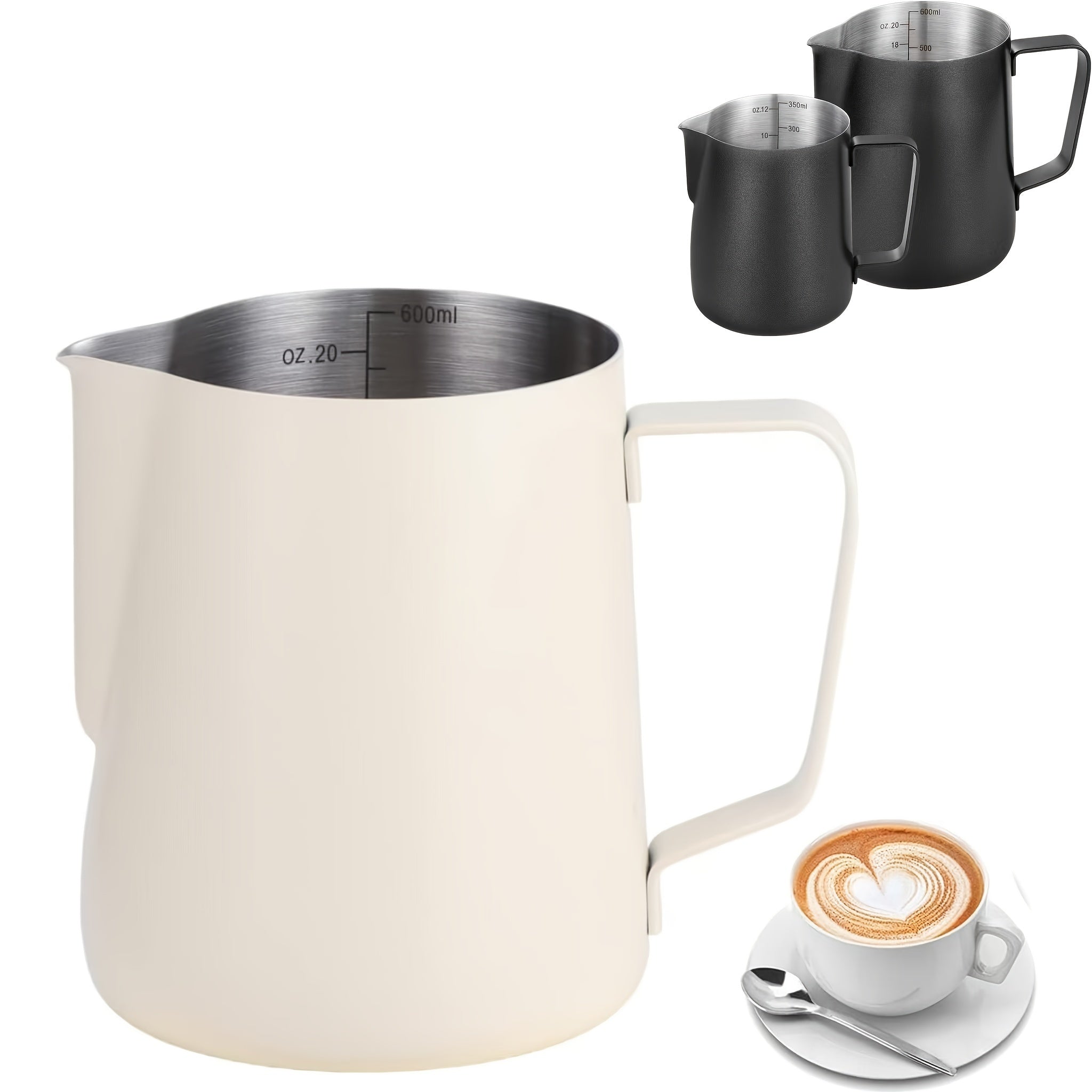 Stainless Steel Milk Frothing Pitcher 12oz 20oz Thickened Coffee Steaming Cup White
