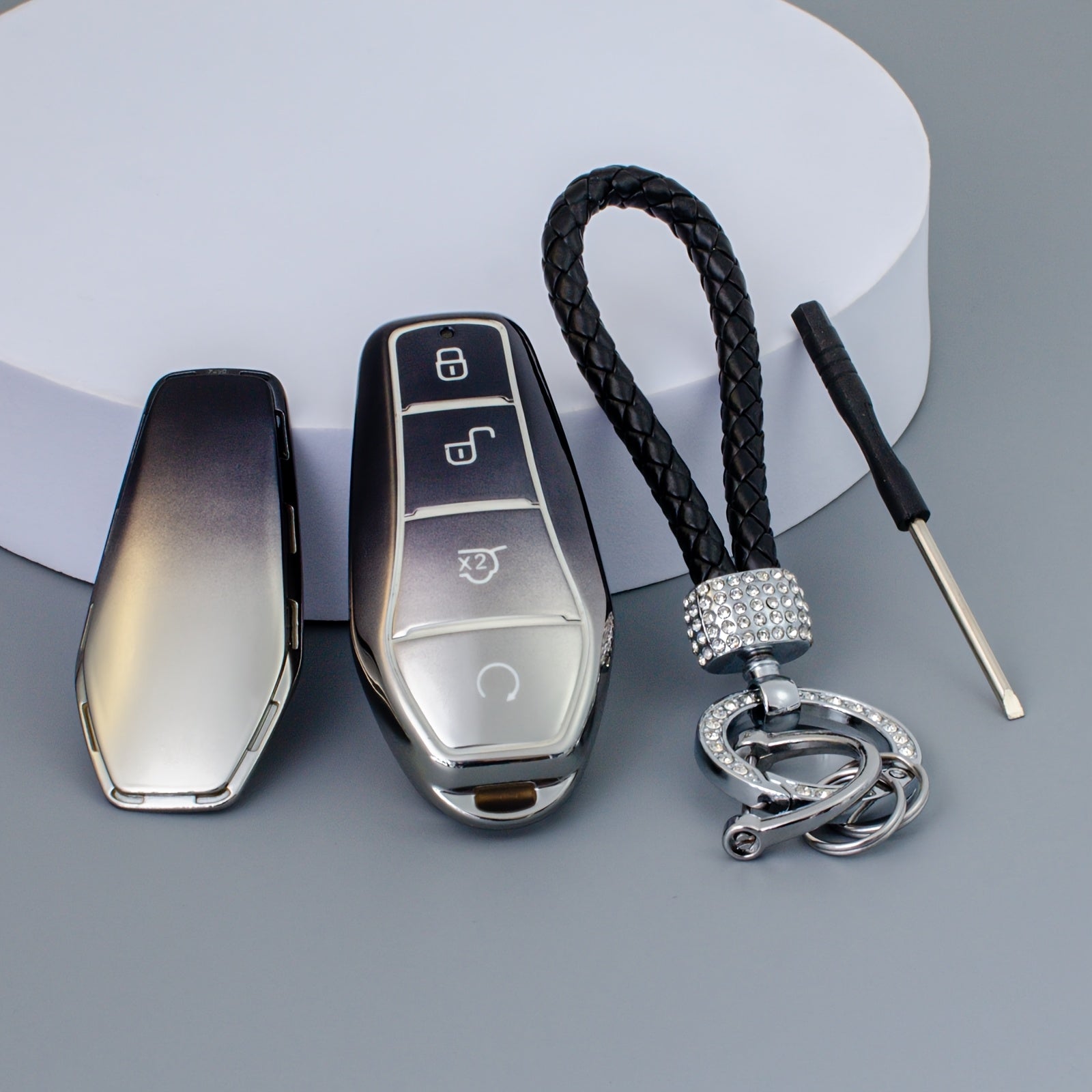 Pink TPU Key Fob Cover with Rhinestone Charm for EVs Durable Protective Case