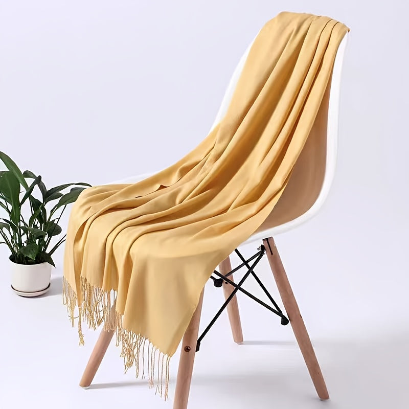 Bufanda de borla de color sólido para mujer, imitación cachemira, bufanda cálida