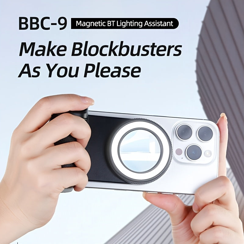 Mobile Phone Camera Handle with Detachable Magnetic Remote Shutter 360° Rotation Self-Lighting