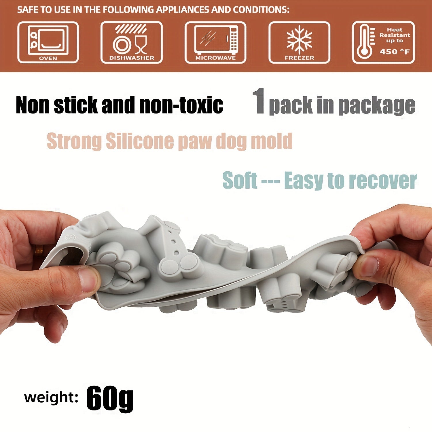 Silicone Dog Treat Mold Non-Stick Flexible Bone Paw Print Pink Blue Gray for Biscuits Ice Cubes Chocolate