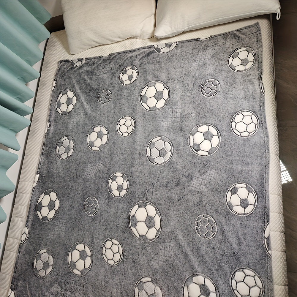 Manta de fútbol que brilla en la oscuridad, de franela, acogedora y suave, regalo para aficionados al deporte