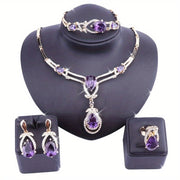 Women's Purple Gold Synthetic Zircon Jewelry Set Necklace Bracelet Earrings Ring for Parties Bridal