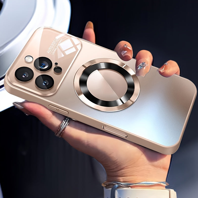 Matte Titanium Phone Case for iPhone with Magnetic Wireless Charging and Shockproof Camera Lens Protection