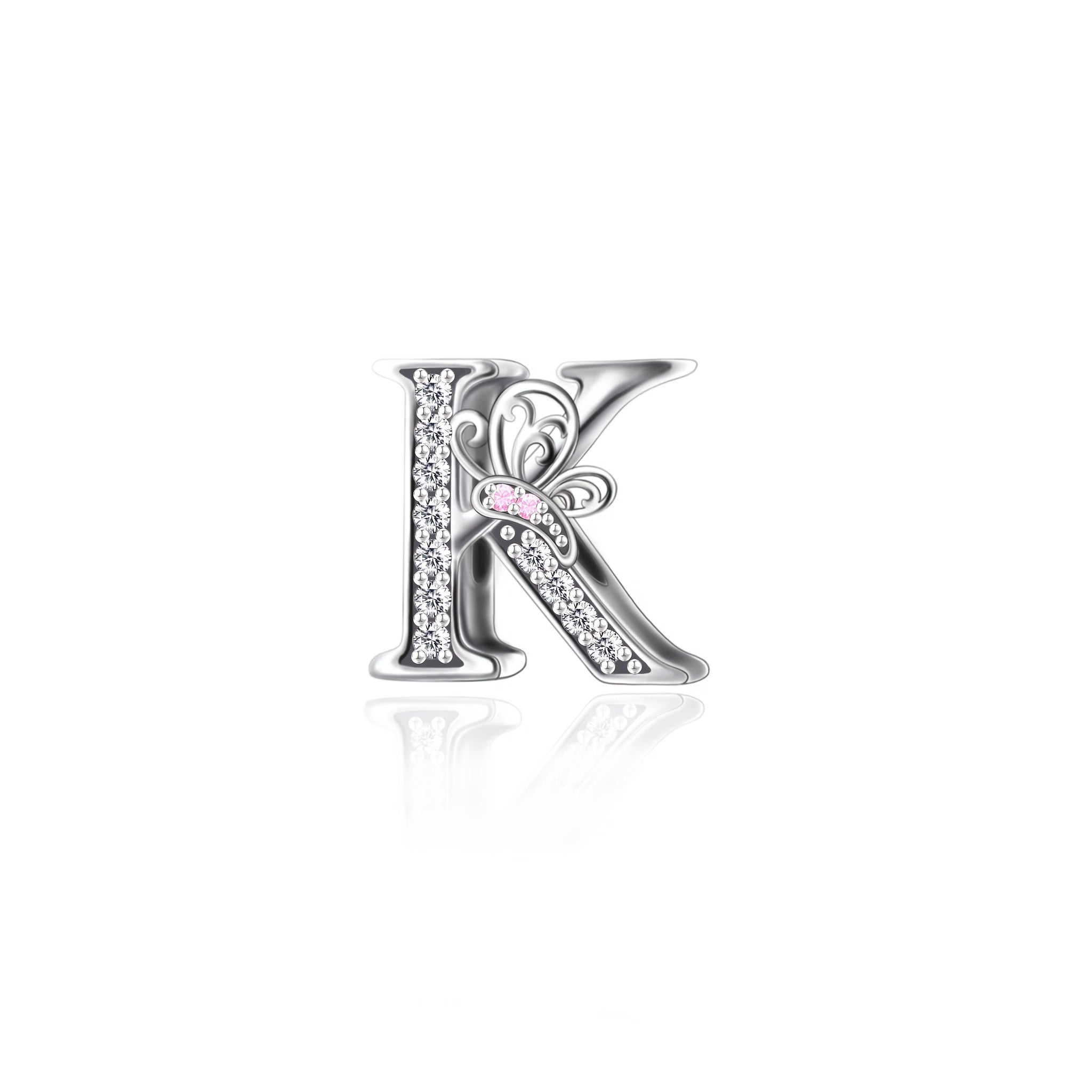 Sterling Silver Alphabet and Butterfly Charm Beads with Cubic Zirconia for Jewelry Making