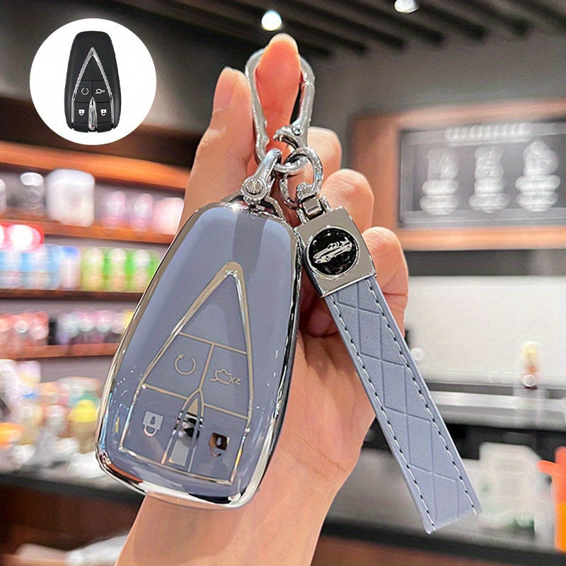 Car Remote Fob Cover TPU Key Case with 4 Buttons and Keychain Protector