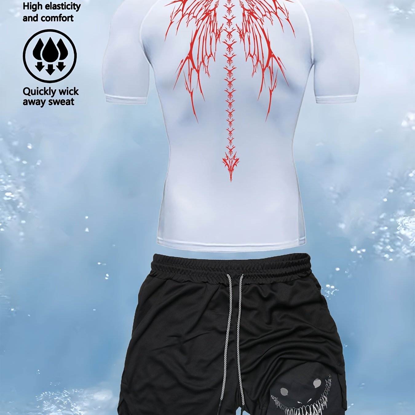 Men's Athletic Fitness Set Shorts and T-Shirt Quick-Dry Knit Fabric for Running Training Hiking