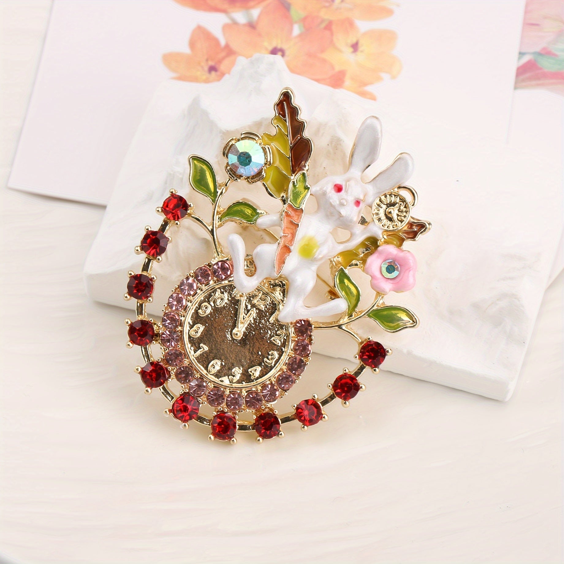 Ayollar uchun nafis Rhinestone quyon soat brosh pin - Retro uslubdagi adabiy orzu korsaj aksessuari, ESSHPULE tomonidan hashamatli moda zargarlik buyumlari