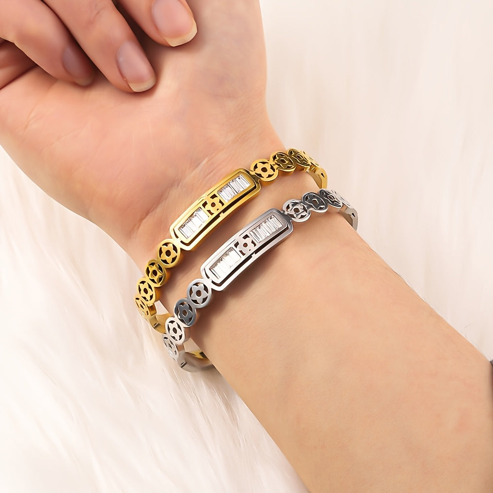 Women’s Stainless Steel Bracelet with Rhinestones and Star Design Bangle Jewelry