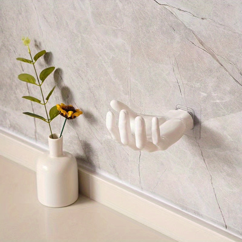 Contemporary Hand-Shaped Wall Hook with Candle Holder Strong Adhesive Holds Up to 1kg for Keys Towels Bathroom Bedroom