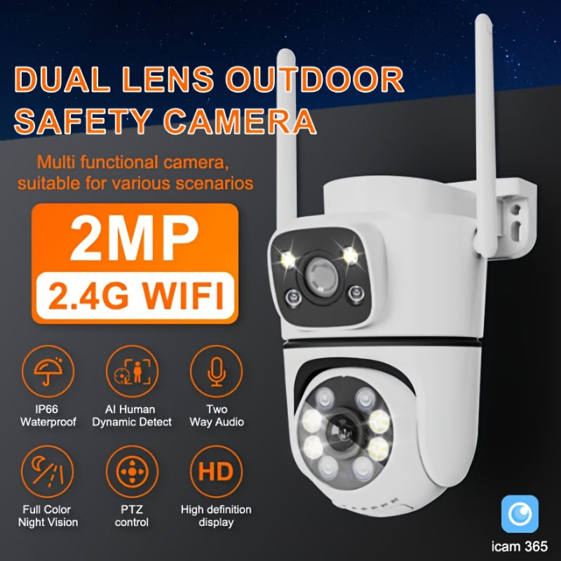 Outdoor WiFi Security Camera Waterproof Dual HD Pan Tilt Night Vision Motion Detection Two-Way Audio