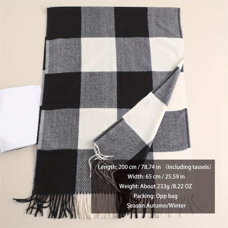 Unisex Imitation Cashmere Plaid Wrap Shawl with Tassels for Autumn Winter