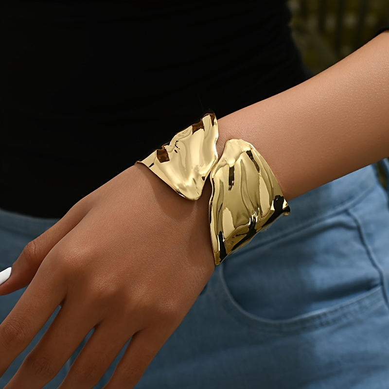Women's Adjustable Leaf Cuff Bracelet with Geometric Design Minimalist Jewelry
