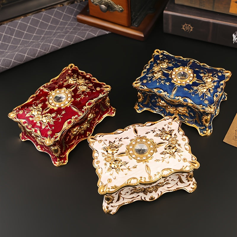 Металлическая шкатулка для хранения украшений с ретро-дизайном для ожерелий, серег, колец