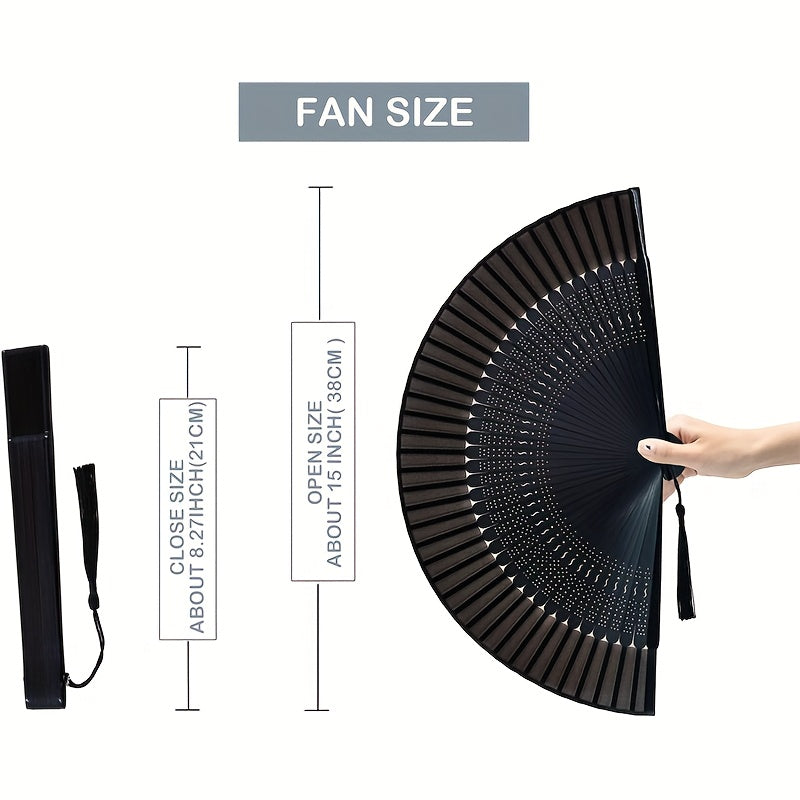 Black Bamboo Silk Hand Fan for Dancing and Events