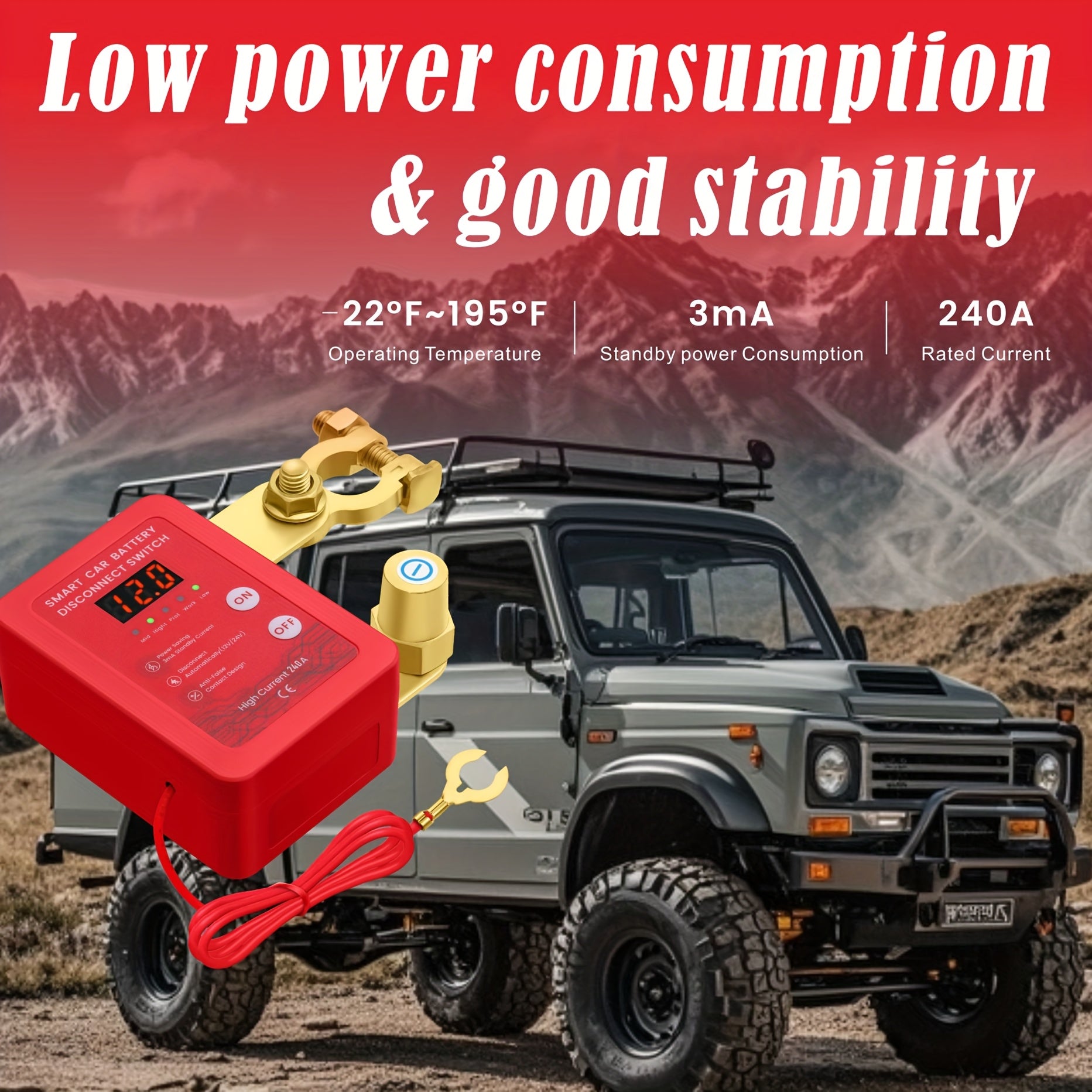 Interruptor inteligente de desconexión de batería de 12V a distancia para coche y autocaravana con pantalla LED