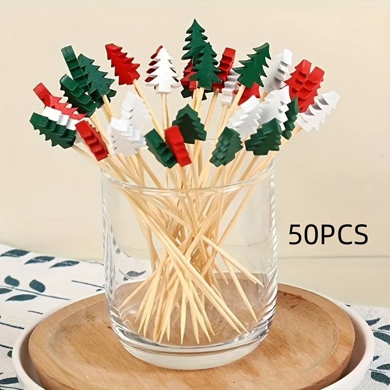 Disposable Bamboo Picks for Christmas Tree Fruit and Cocktail Decorations 50/100 Pack