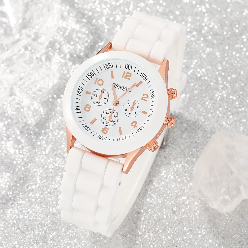 Set of 5 Women's Quartz Watches with Silicone Straps and Bracelets for Gift