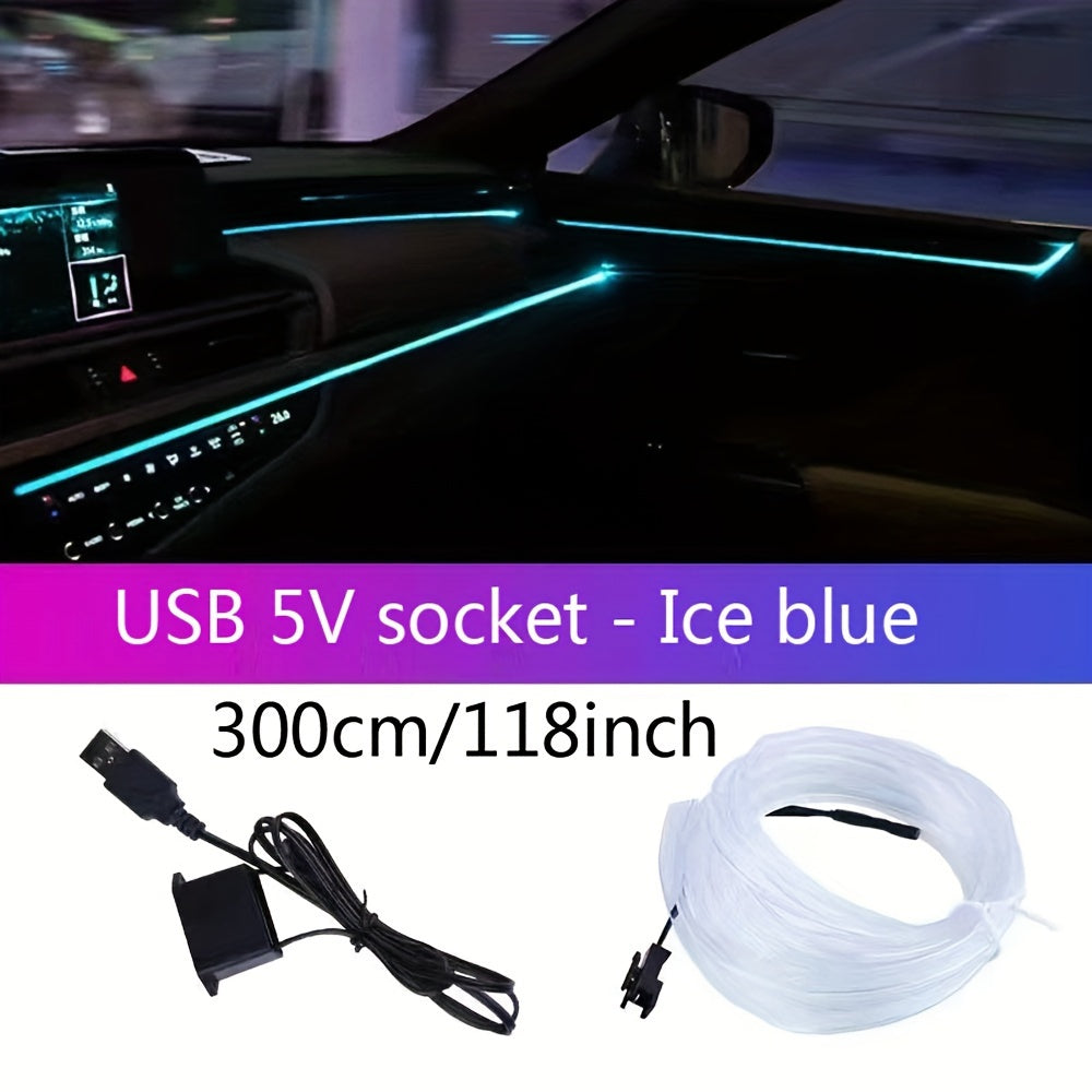 Tira de luz de neón USB flexible para coches azul 3m 118in a 5m 197in