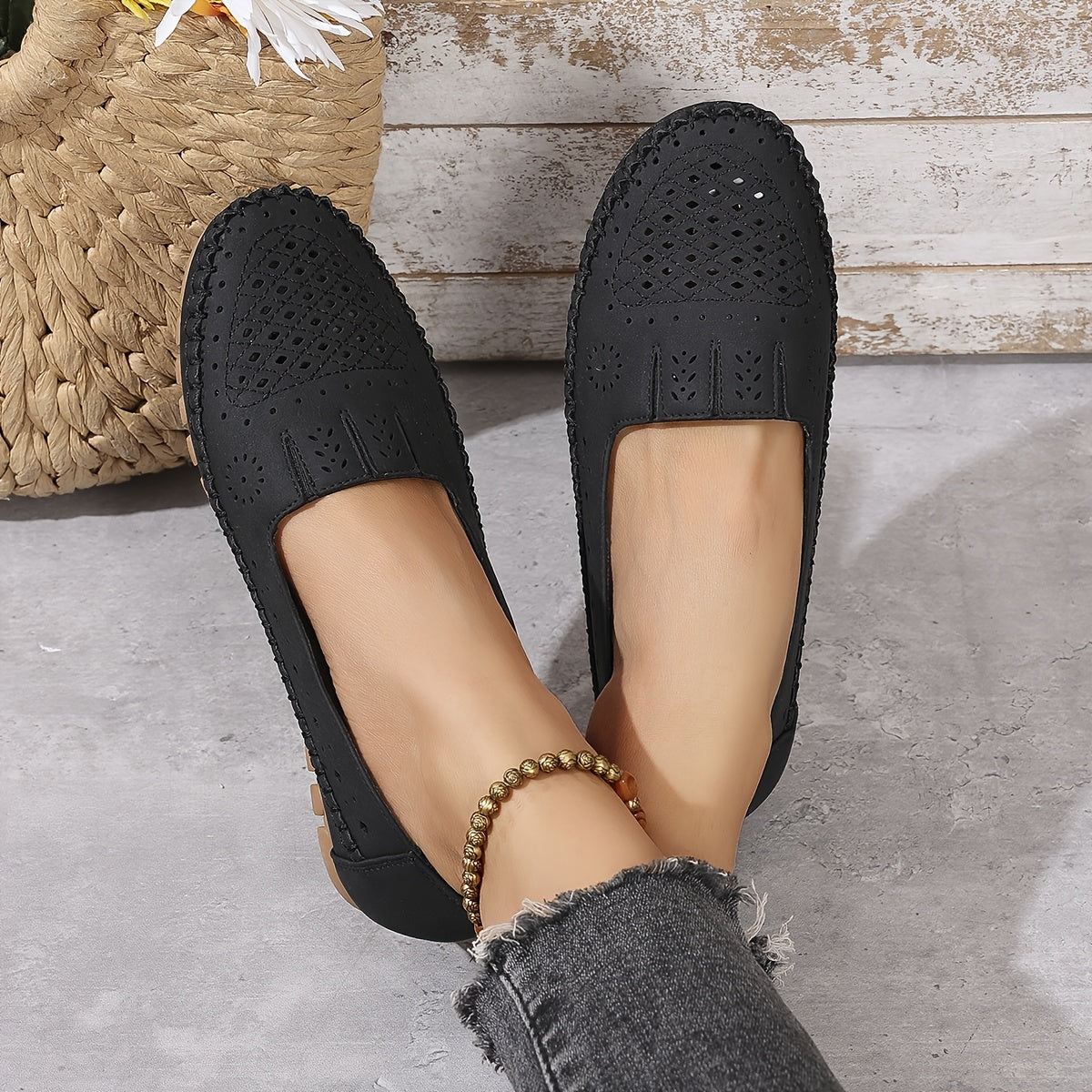 Zapatos planos retro para mujer, transpirables, ligeros, de PU, para todas las estaciones, antideslizantes