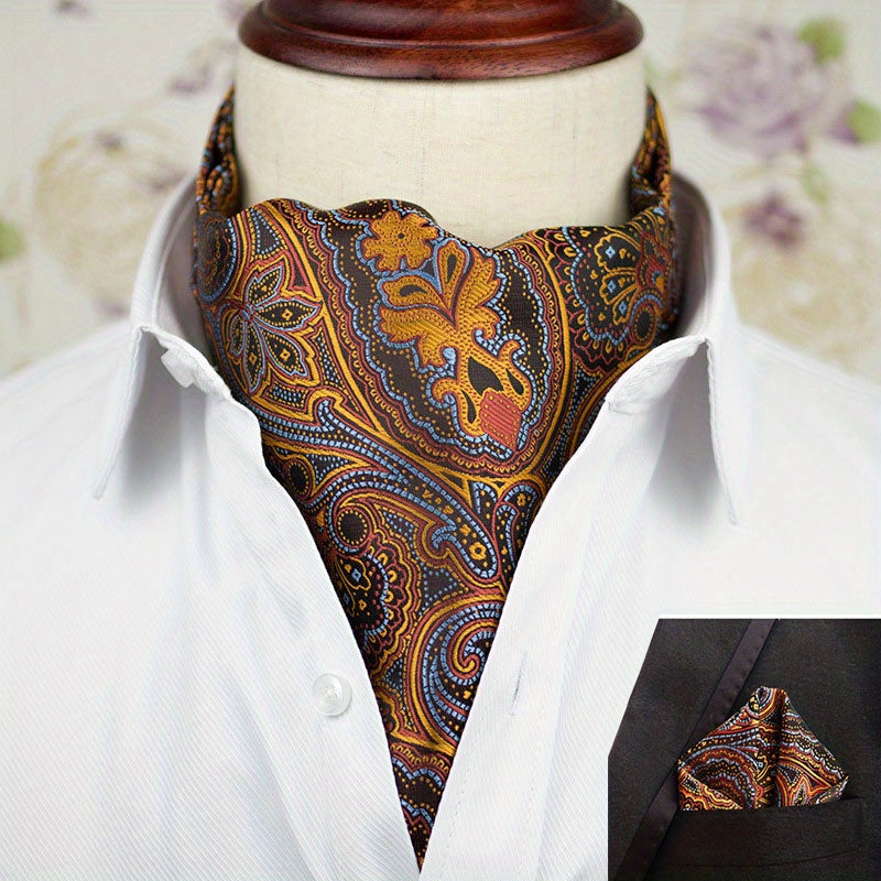 Conjunto de pañuelo de cuello y pañuelo de mano de jacquard con diseño paisley para hombre, perfecto para regalar
