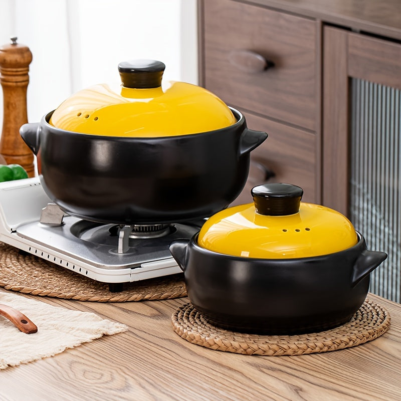 Green Ceramic Round Pot with Lid Microwave Safe High-Temperature Resistant Non-Stick for Soup Stew