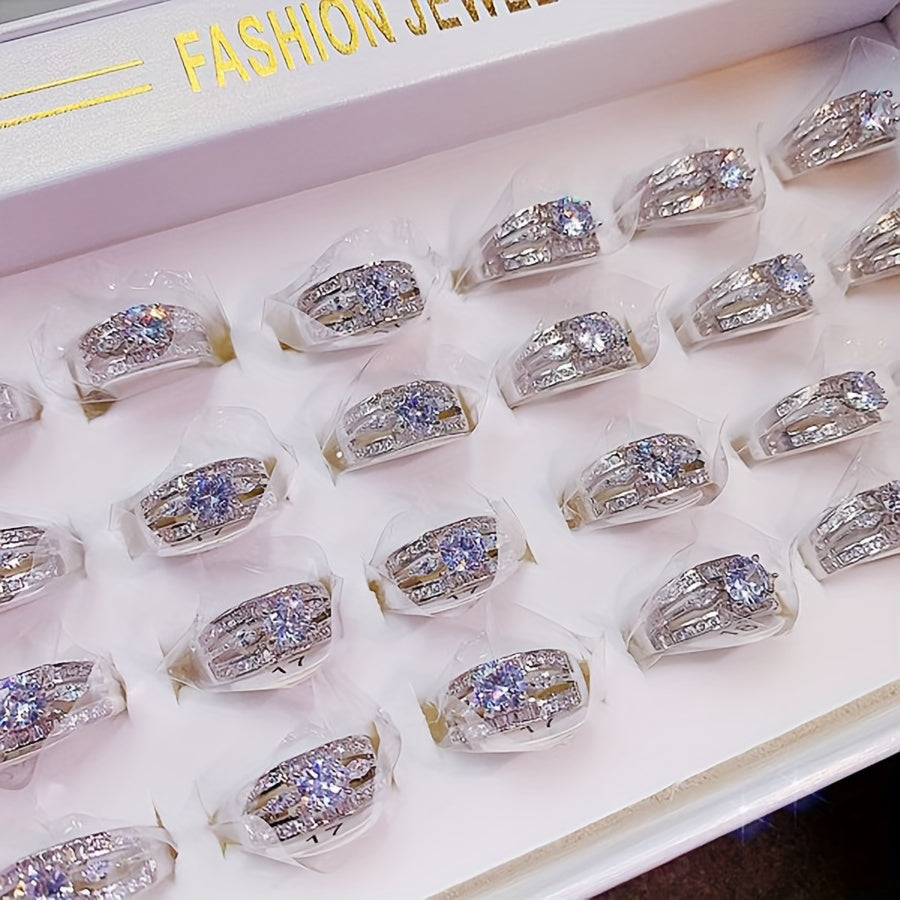 Set of 10 Heart-Shaped Zirconia Copper Rings for Women, Wedding, Party, Gift