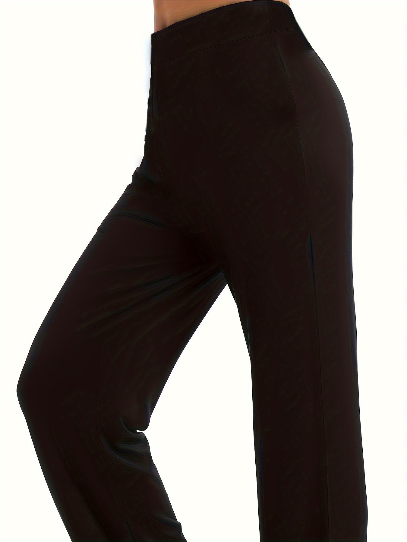 Plus Size Women's Stretch Straight Leg Pants Black Casual Trousers with Elastic Waist