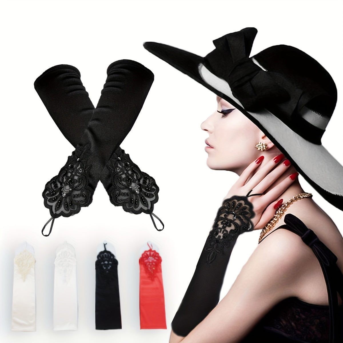 Vintage Satin Fingerless Gloves for Women 2 Pack Elegant Elbow Length for Opera Weddings Mother’s Day