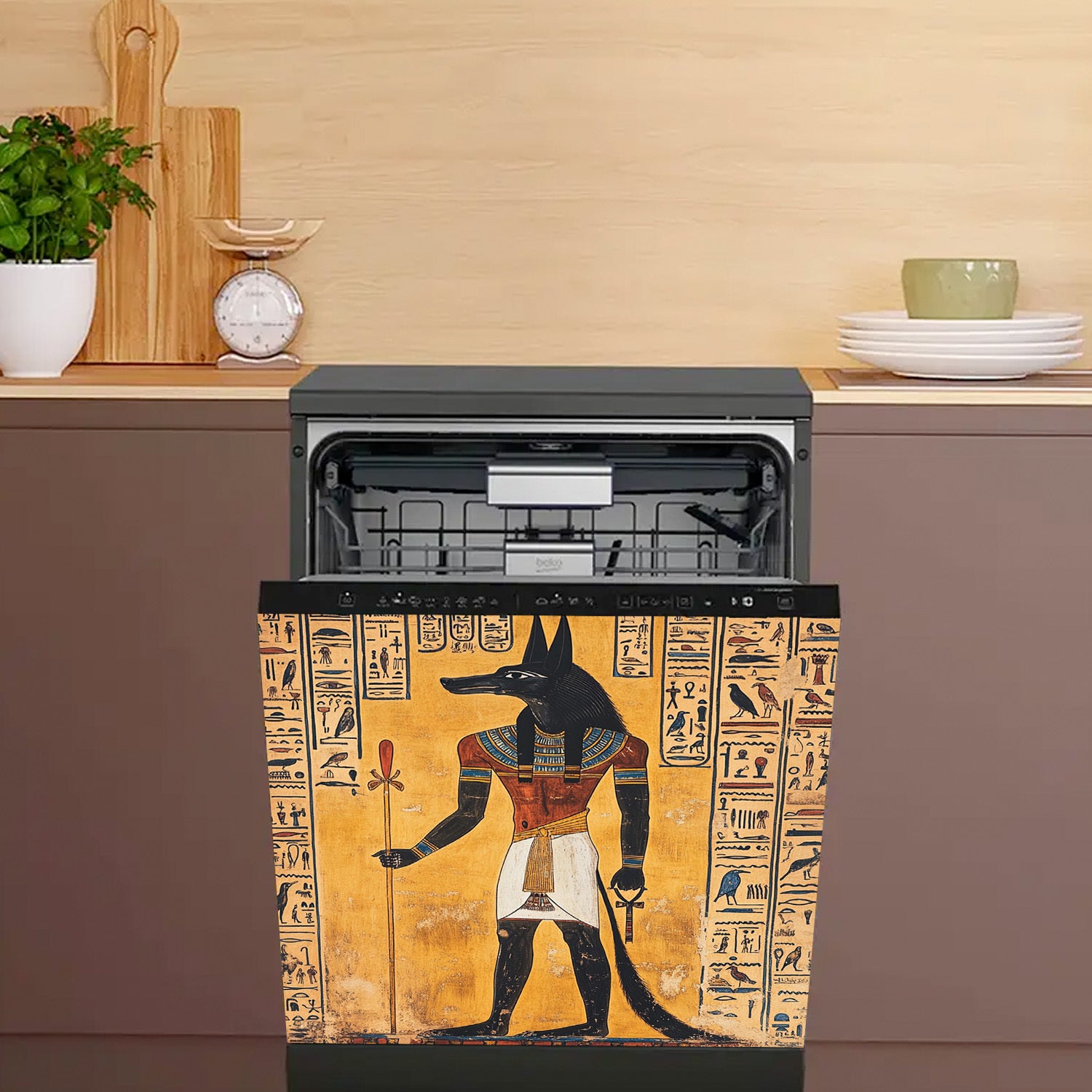 Misr Xudosi devor san'ati magnit, suv o'tkazmaydigan PVC metall paneli stiker, hieroglifli bezak