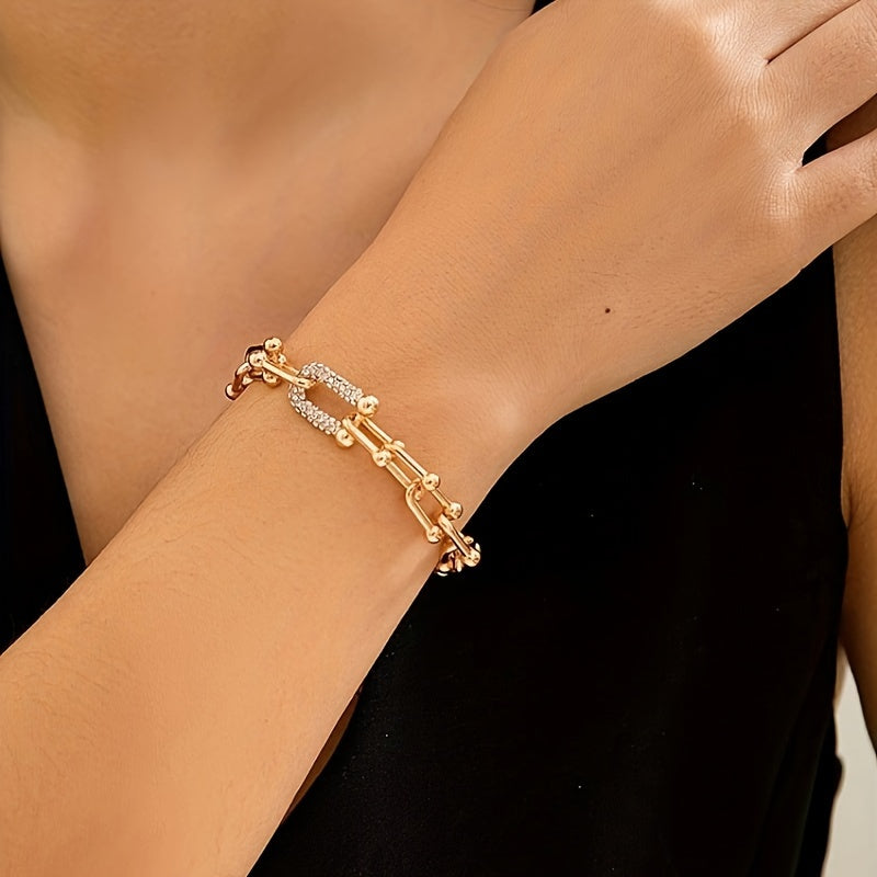 Punk Style Zinc Alloy Hand Chain Bracelet with Rhinestones