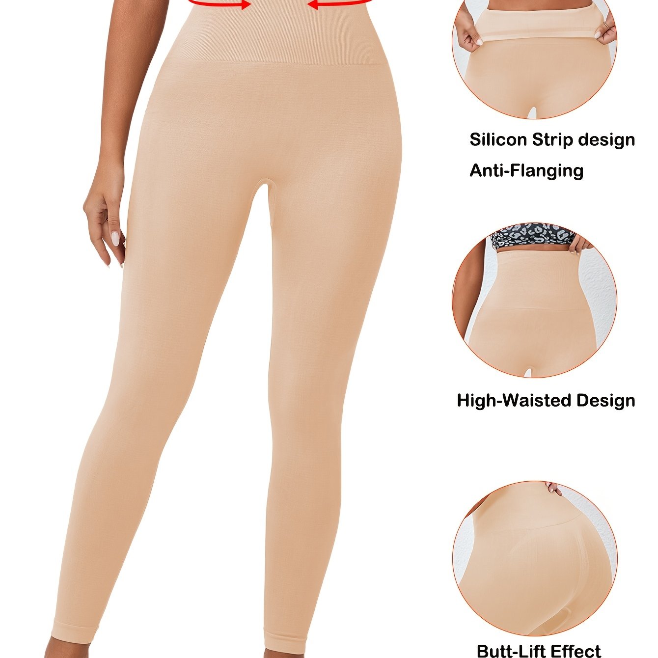 High-Waisted Yoga Pants Tummy Control Seamless Silicone Waistband Butt-Lift Solid Knit Fabric