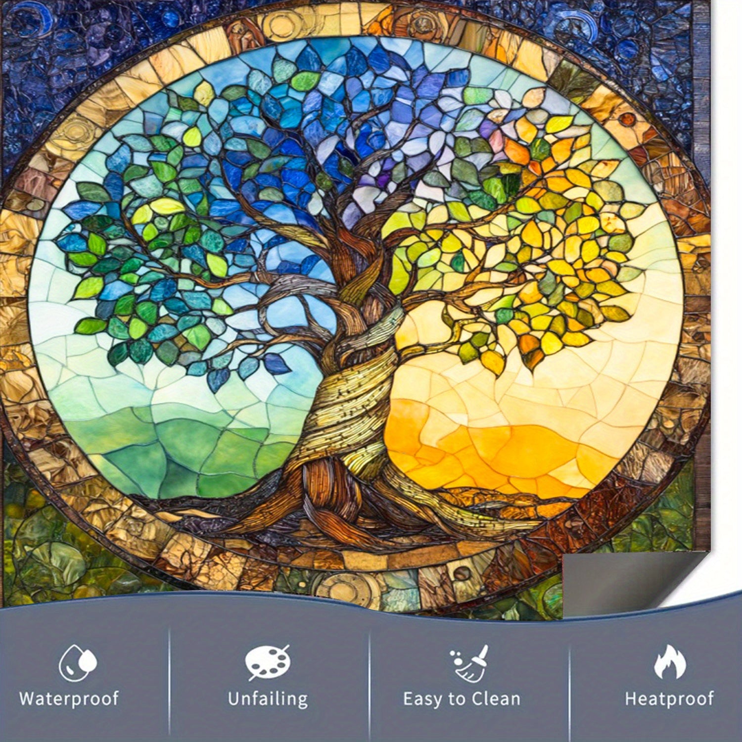 Mustahkam PVC idish-tovoq magnit bilan jonli mozaika Hayot daraxti dizayni, suv o'tkazmaydigan, issiqlikka chidamli, oson tozalash