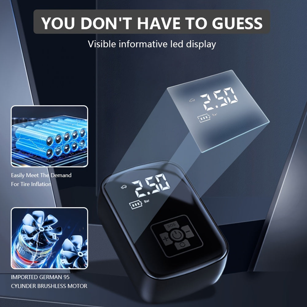 Raqamli bosim o‘lchagich va LED chiroq bilan portativ 150 PSI shina to‘ldiruvchi