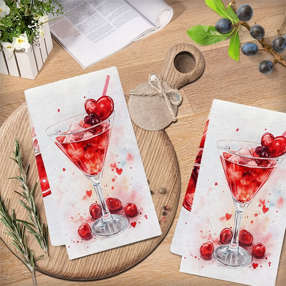 Set of 2 Ultra Soft Kitchen Towels Cherry Cocktail Design 40x60cm Absorbent