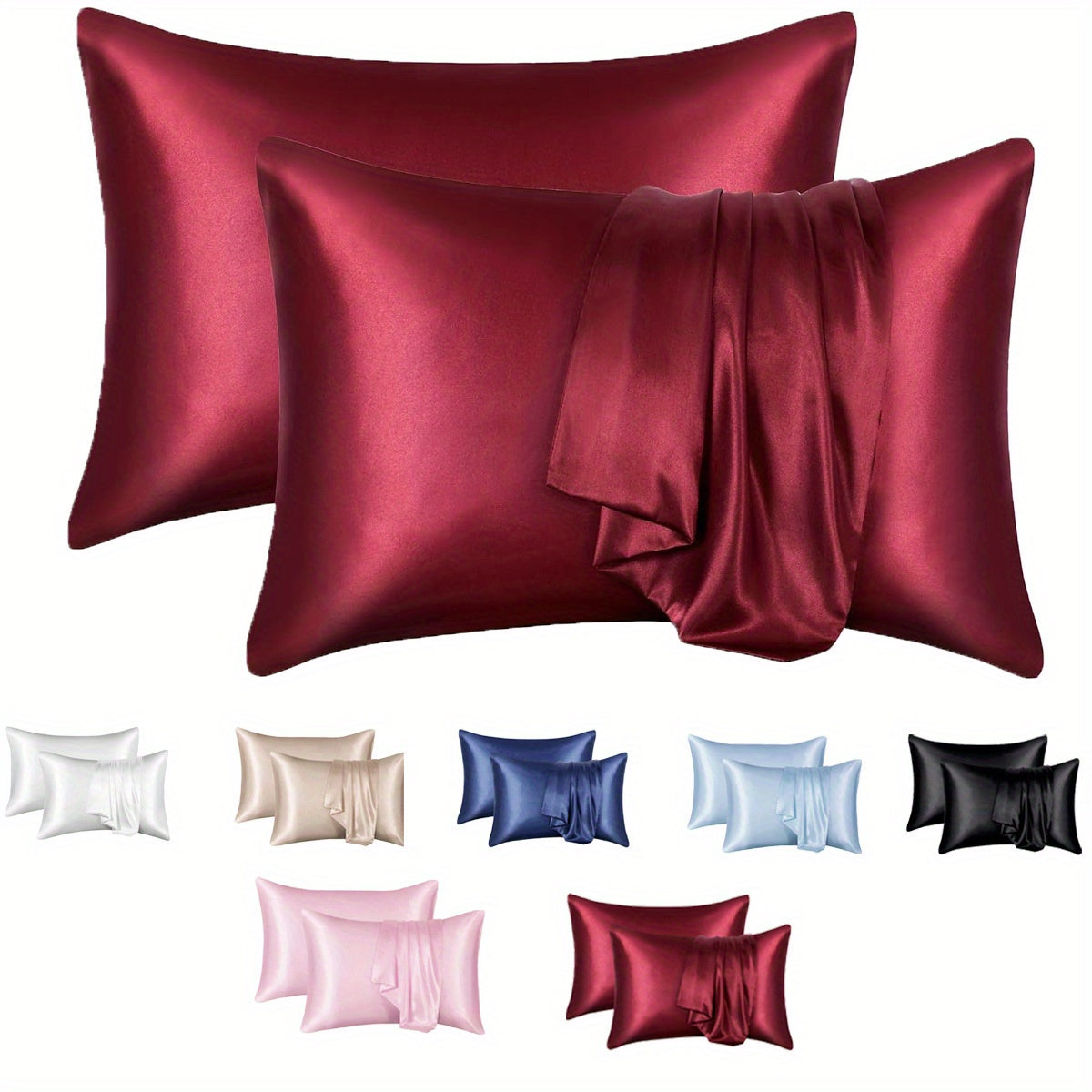 Soch va teri uchun 2 ta saten yostiq qoplamasi to'plami, hashamatli yumshoq yostiq qoplamalari, yotoqxona, divan, talabalar xonasi yoki uy bezaklari uchun yuqori sifatli konvert yostiq qoplamalari, yostiq yadro kiritilmagan.