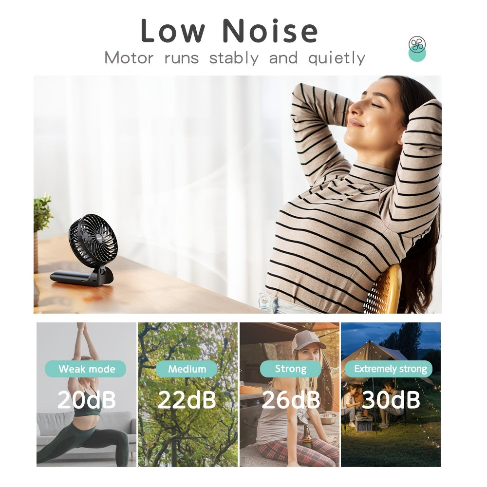 Handheld Fan with 180° Foldable Stand and Neck Strap, USB Rechargeable, 7-Blade, 4-Speed, High-Velocity Cooling