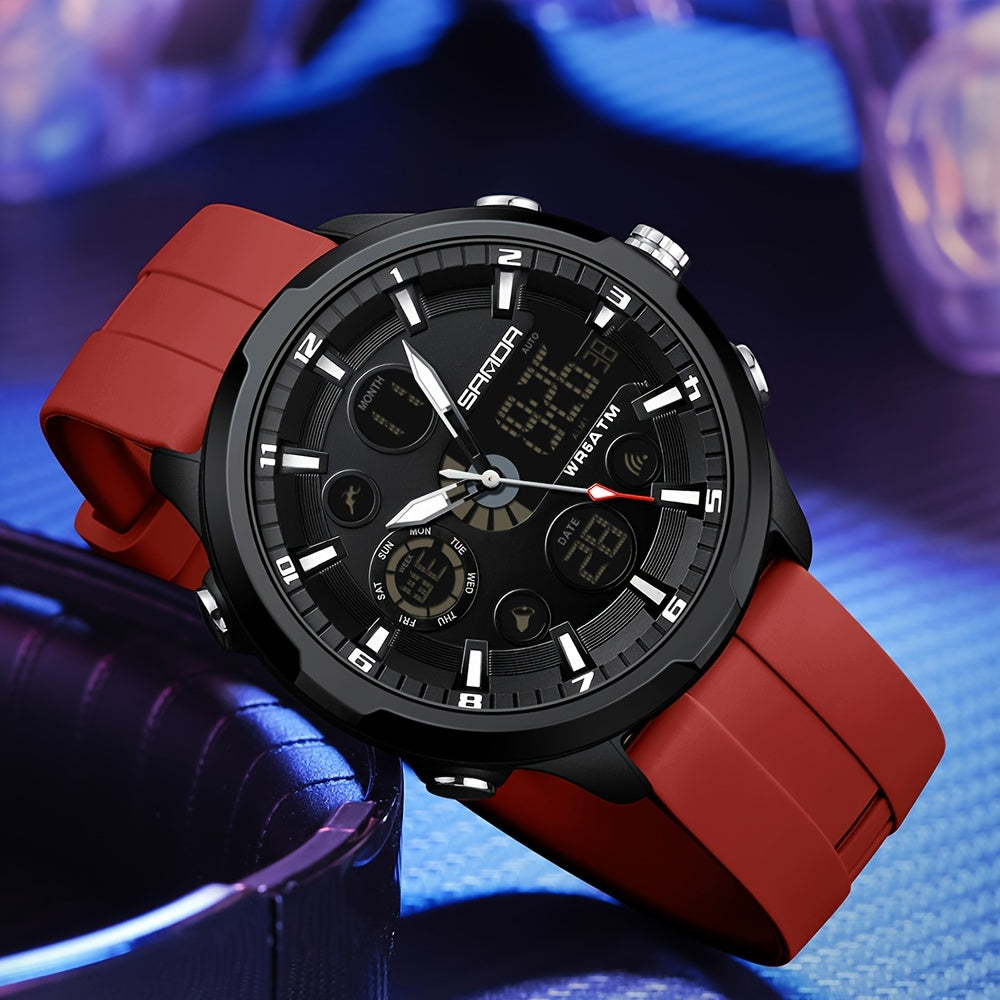 Men's Sports Watch Quartz Chronograph Water-Resistant 5ATM with Date Display and Silicone Strap