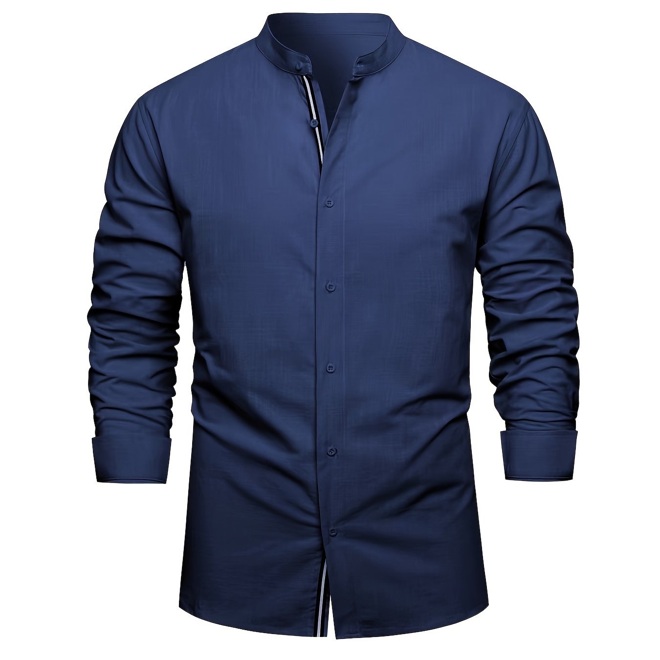 Plus Size Men's Cotton Casual Shirt with Mandarin Collar Button Closure for Beach and Casual Wear