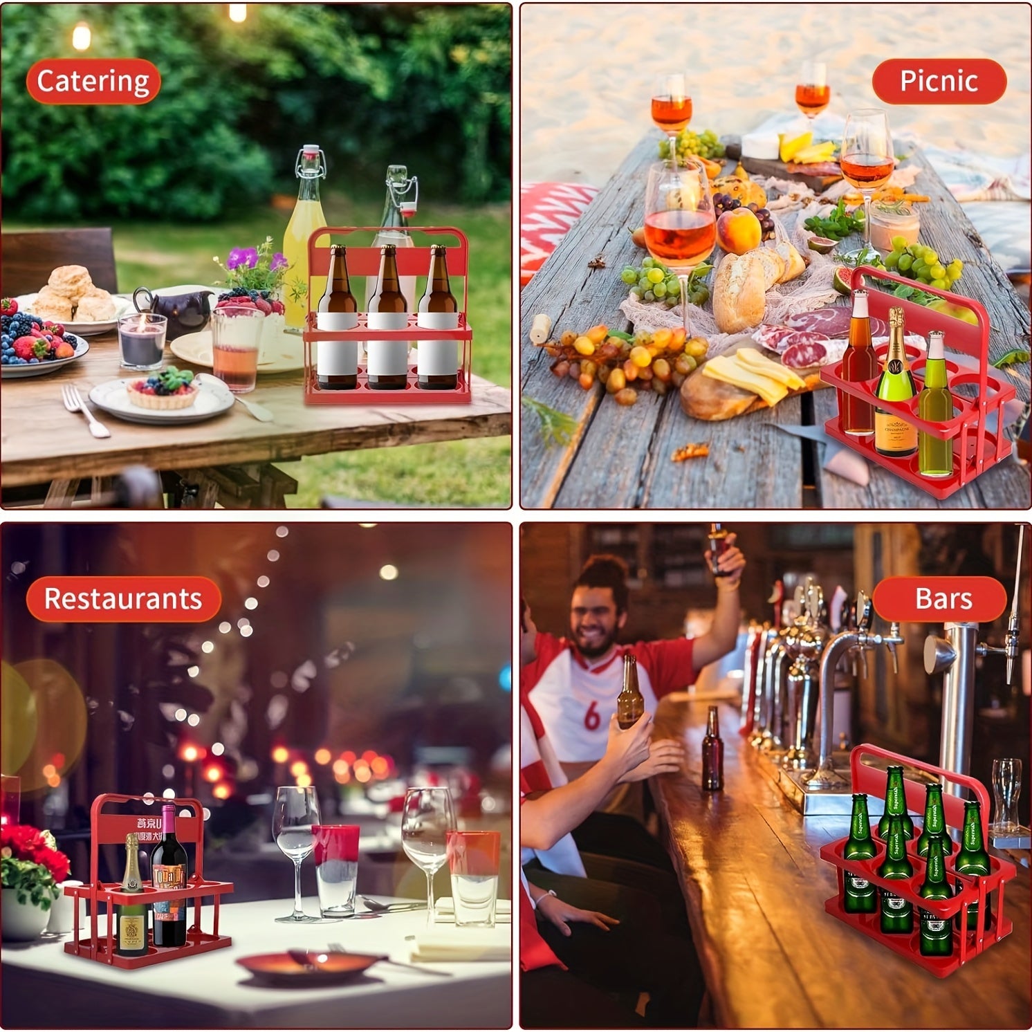 Portable Collapsible Plastic Beer Carrier for 6 Bottles for Bars Picnics and Catering