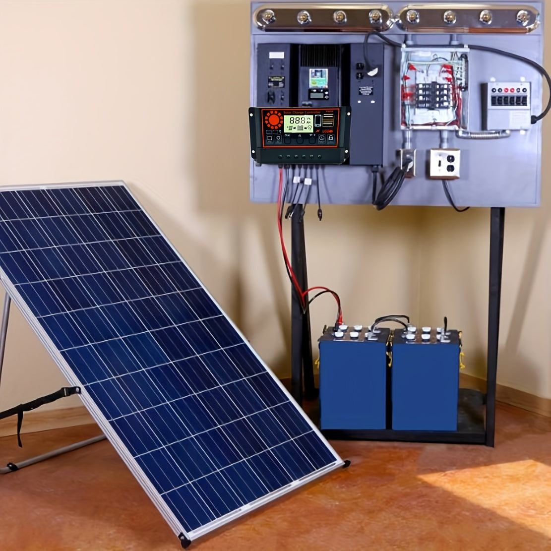 Черный регулятор заряда солнечной панели 12В/24В PWM с двойным USB LCD-дисплеем