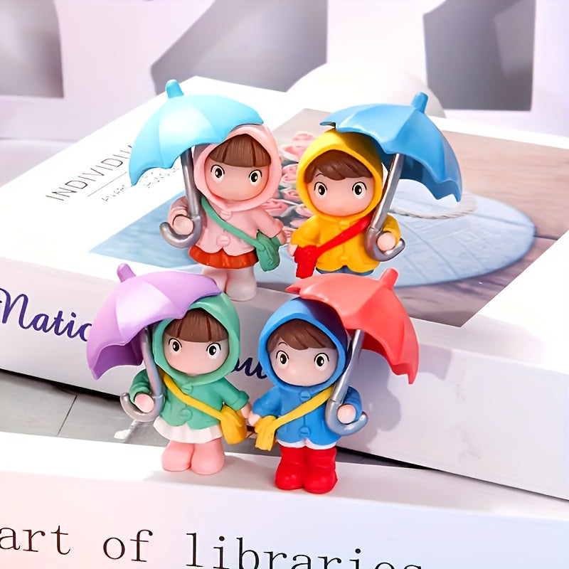 Girls Umbrella Girl Figurines 4pcs Set Durable ABS Dashboard Home Decor