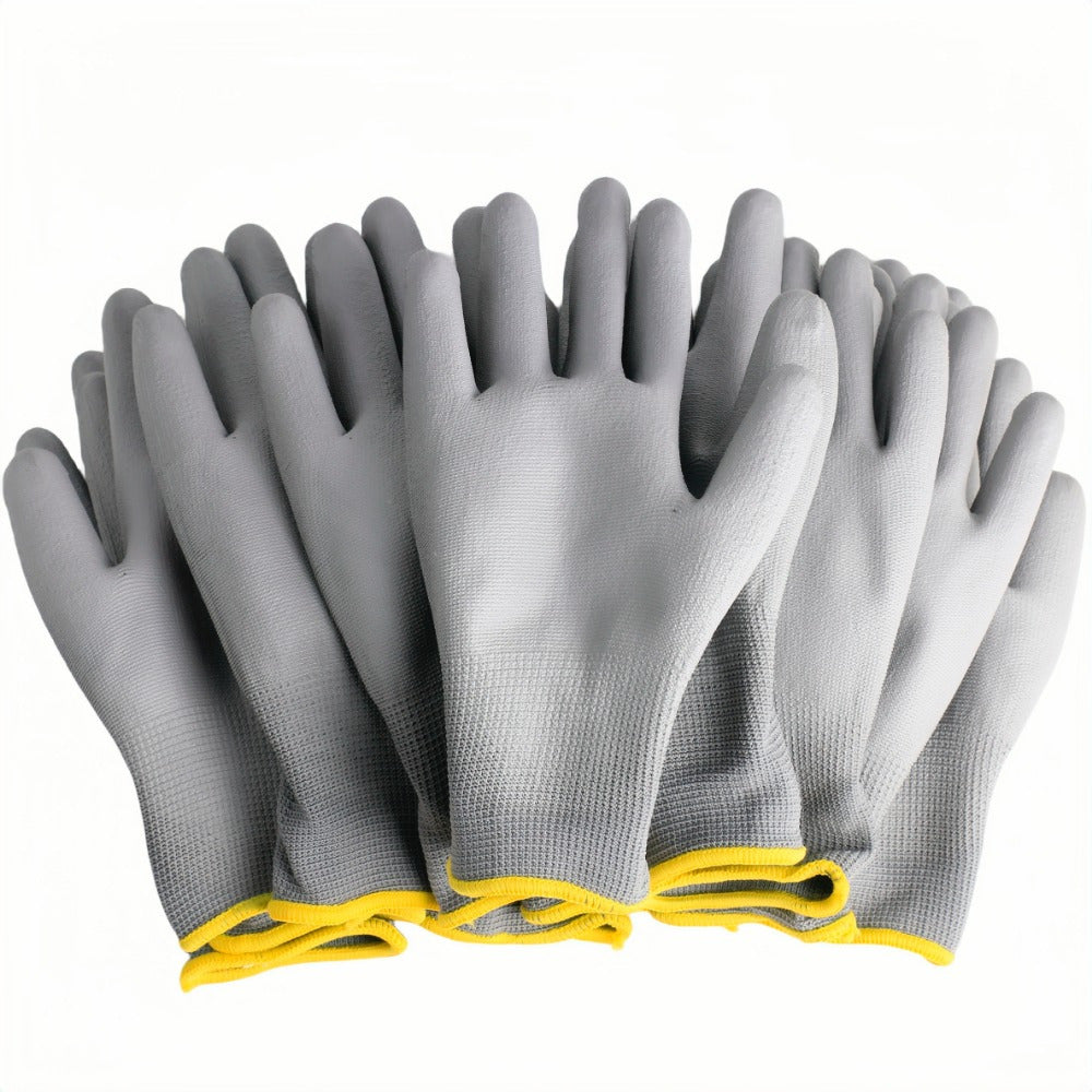 12-Pack Grey Non-Slip Polyester Work Gloves for Gardening Construction Auto Repair
