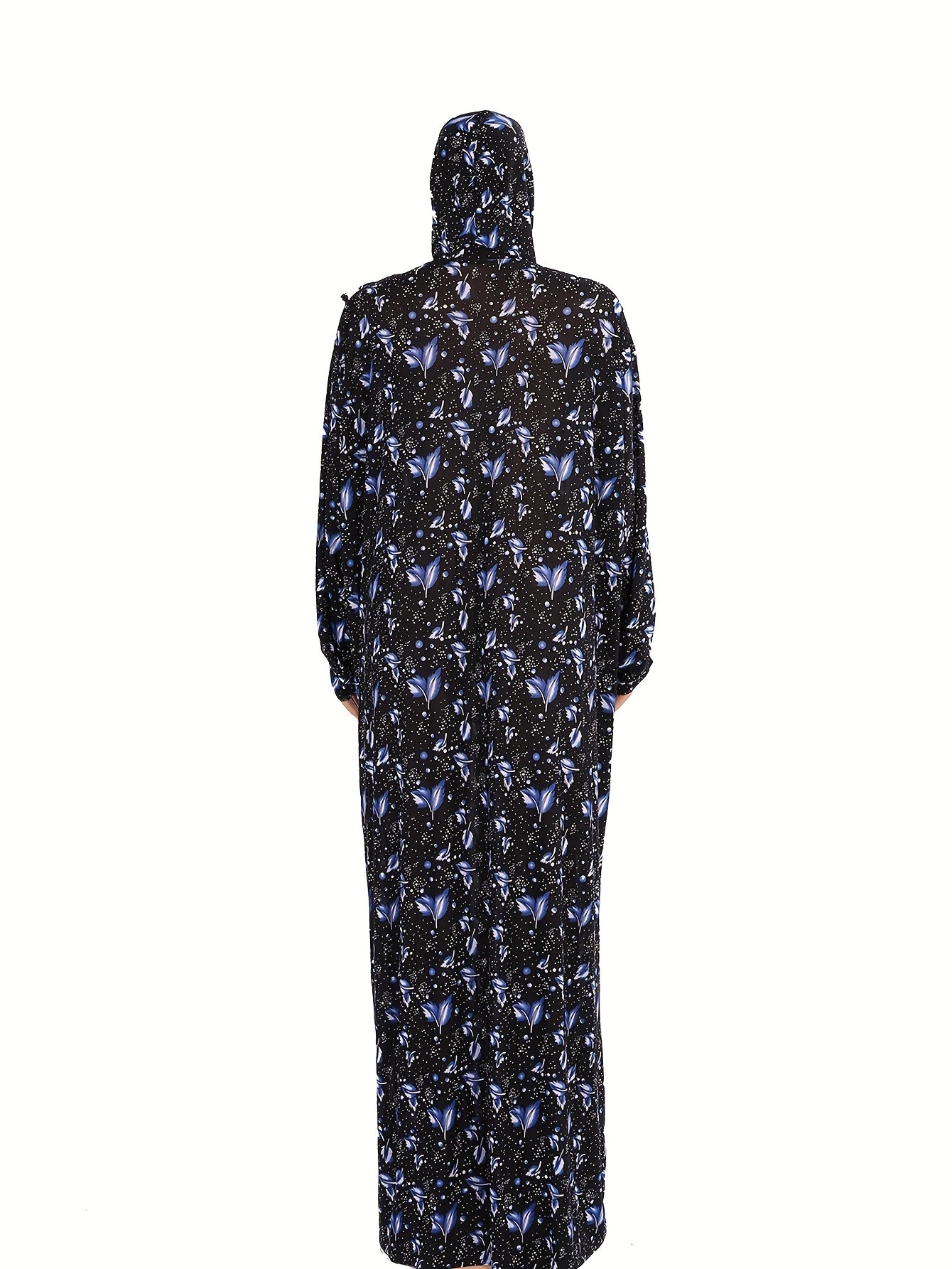 Plus Size Muslim Abaya Floral Print Knit Pullover Long Robe