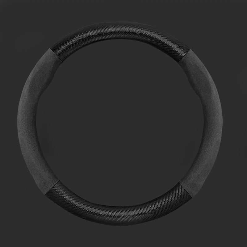 Velvet Carbon Fiber Texture Steering Wheel Cover 15-Inch Non-Slip Sport