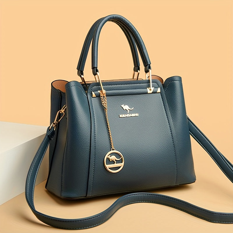 Women's Black Faux Leather Handbag with Detachable Shoulder Strap and Anti-Theft Design