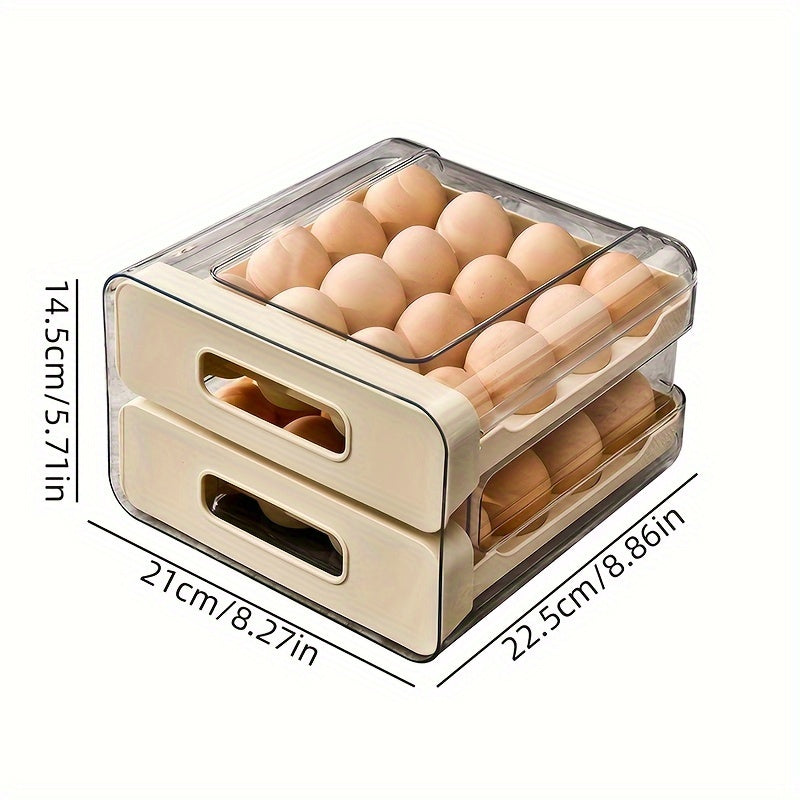 32-Grid Transparent Double-Layer Egg Storage Box Made of PET and PP for Refrigerator Organization