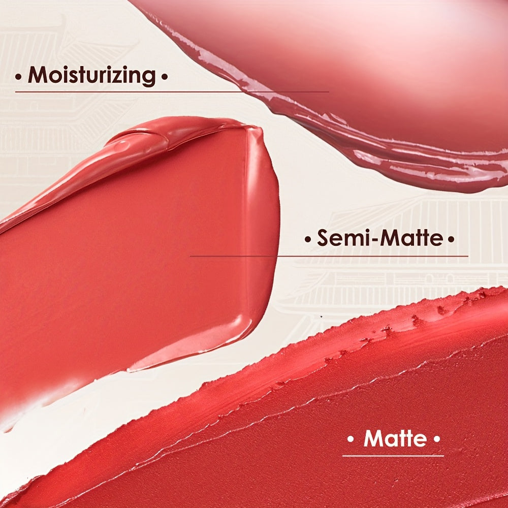 Red Carving Matte Lipstick Waterproof Long-Lasting Satin Finish for Smooth Red and Nude Lips