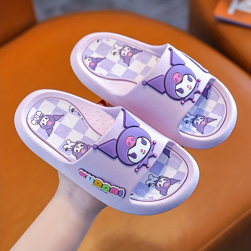 Girls' Pink PVC Slippers Non-Slip Indoor Slides Cartoon Design for Spring Summer